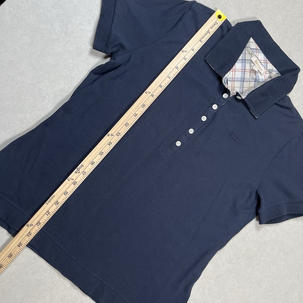 Barbour Women's Navy Portsdown Short Sleeve Polo Shirt Top Sz 10 Tartan Preppy - Picture 7 of 7